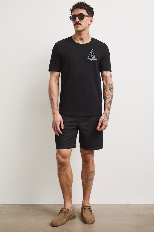 T-shirt męski bawełniany z elastanem czarny RS26-TSM707