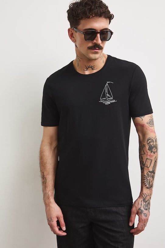 T-shirt męski bawełniany z elastanem RS26-TSM707 czarny RS26