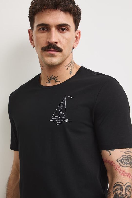 T-shirt męski bawełniany z elastanem czarny RS26-TSM707