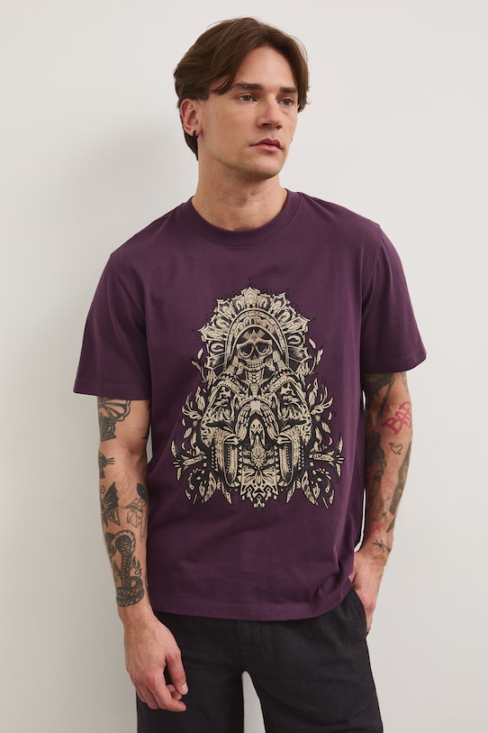 T-shirt bawełniany z nadrukiem fioletowy RS26-TSM805