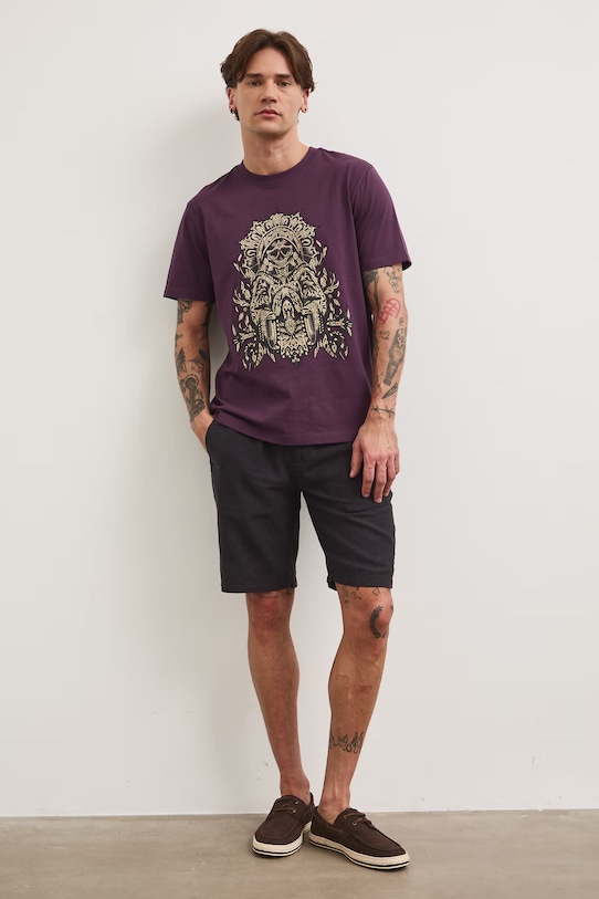 T-shirt bawełniany z nadrukiem RS26-TSM805 fioletowy RS26