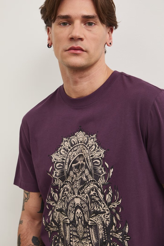 T-shirt bawełniany z nadrukiem fioletowy RS26-TSM805
