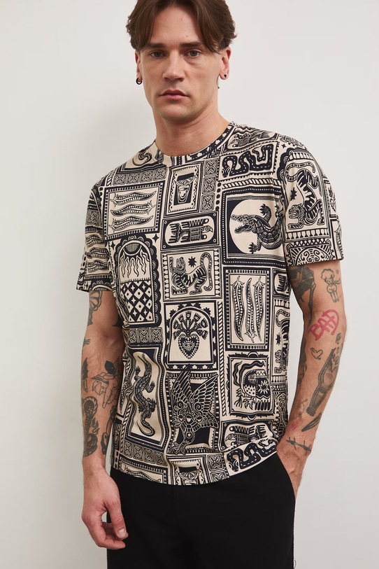 T-shirt męski bawełniany z elastanem beżowy RS26-TSM807