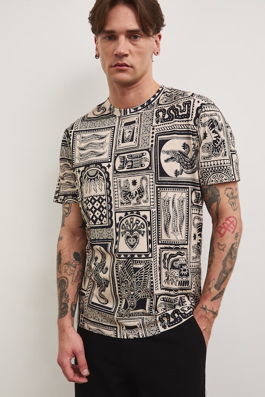 T-shirt męski bawełniany z elastanem beżowy RS26-TSM807