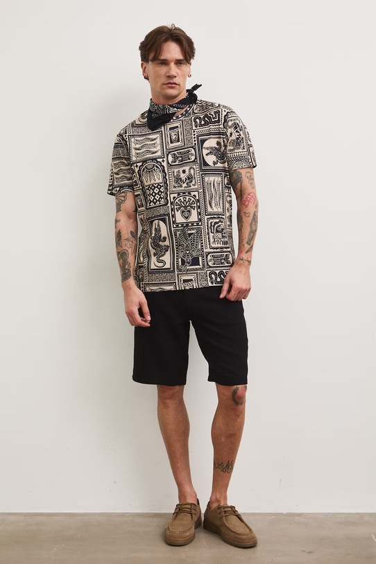 T-shirt męski bawełniany z elastanem RS26-TSM807 beżowy RS26