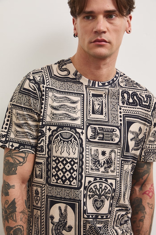 T-shirt męski bawełniany z elastanem beżowy RS26-TSM807