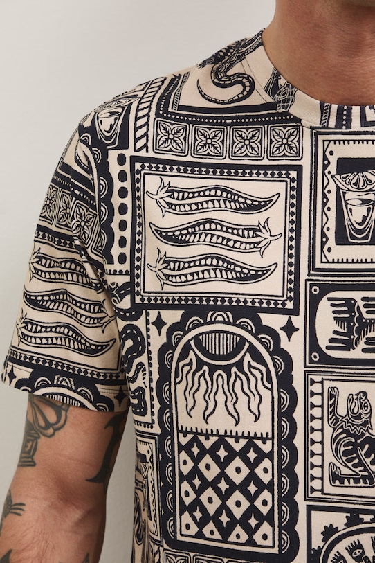 T-shirt męski bawełniany z elastanem RS26-TSM807 beżowy