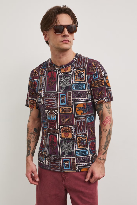 T-shirt męski bawełniany z elastanem fioletowy RS26-TSM807