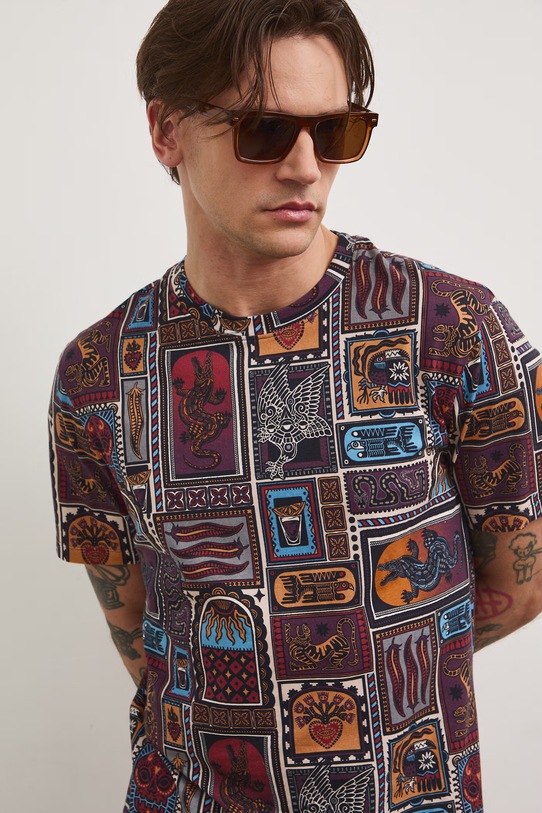 T-shirt męski bawełniany z elastanem fioletowy RS26-TSM807