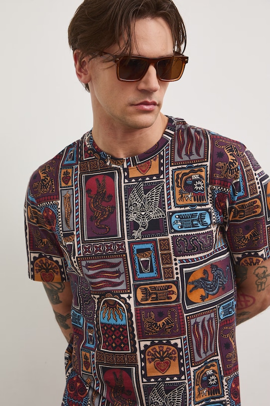 T-shirt męski bawełniany z elastanem fioletowy RS26-TSM807