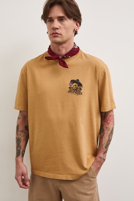 Odzież T-shirt męski bawełniany z nadrukiem RS26-TSM808 żółty