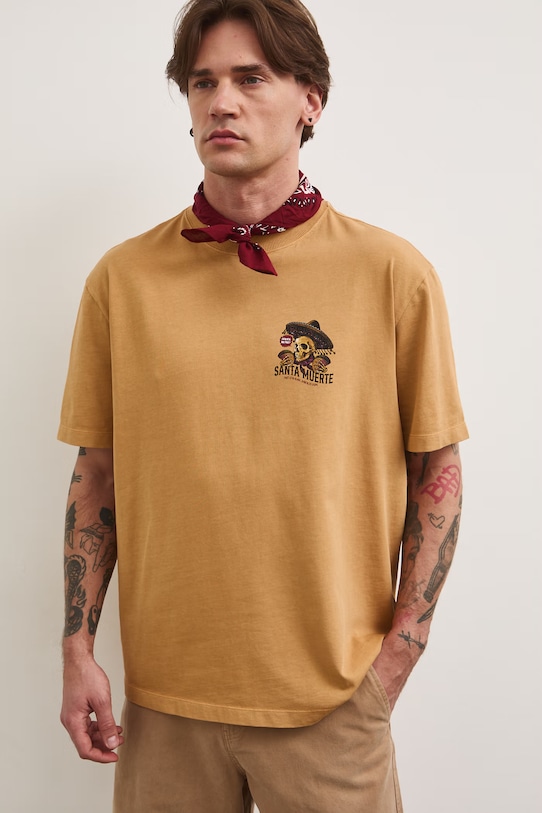 Odzież T-shirt męski bawełniany z nadrukiem RS26-TSM808 żółty