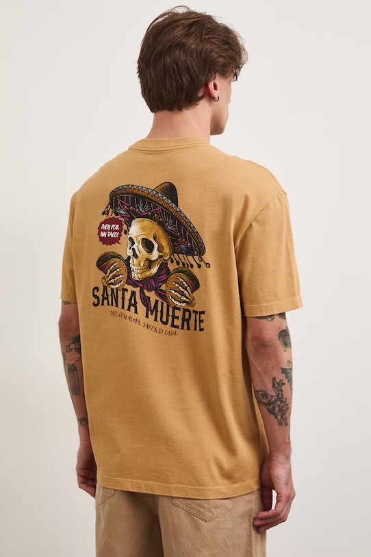 T-shirt męski bawełniany z nadrukiem żółty RS26-TSM808