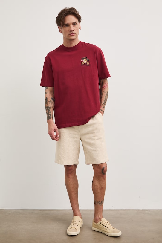 T-shirt męski bawełniany z nadrukiem RS26-TSM808 bordowy RS26