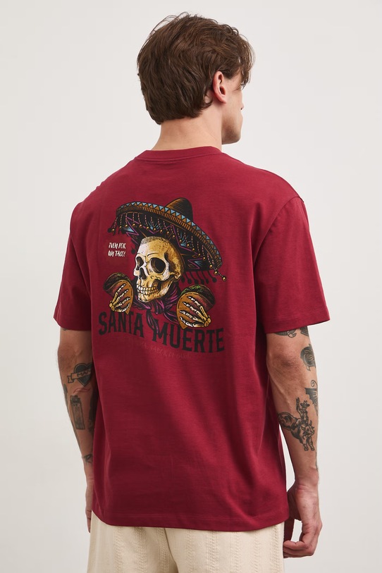 Odzież T-shirt męski bawełniany z nadrukiem RS26-TSM808 bordowy