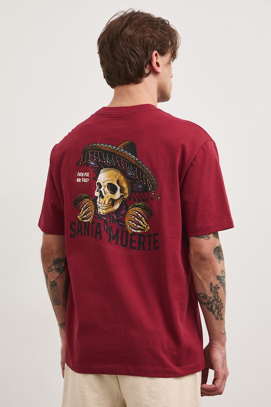 Odzież T-shirt męski bawełniany z nadrukiem RS26-TSM808 bordowy