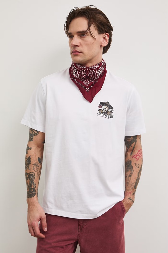 T-shirt męski bawełniany z nadrukiem RS26-TSM809 biały RS26