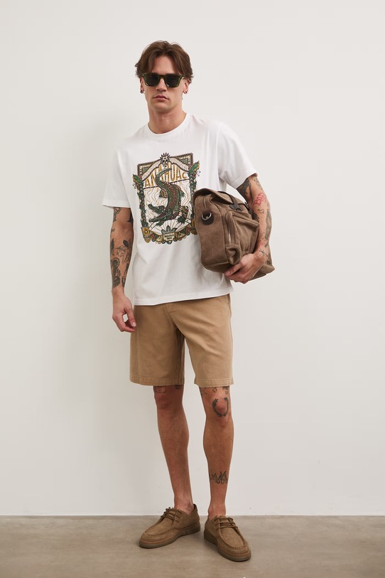 T-shirt męski bawełniany z nadrukiem biały RS26-TSM810