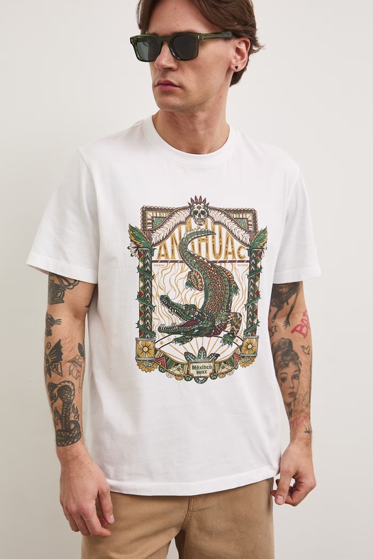 T-shirt męski bawełniany z nadrukiem RS26-TSM810 biały RS26