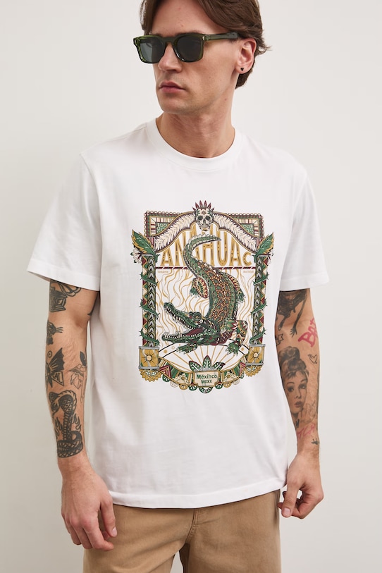 T-shirt męski bawełniany z nadrukiem RS26-TSM810 biały RS26