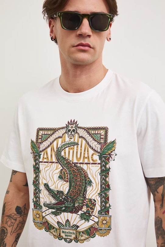 T-shirt męski bawełniany z nadrukiem biały RS26-TSM810