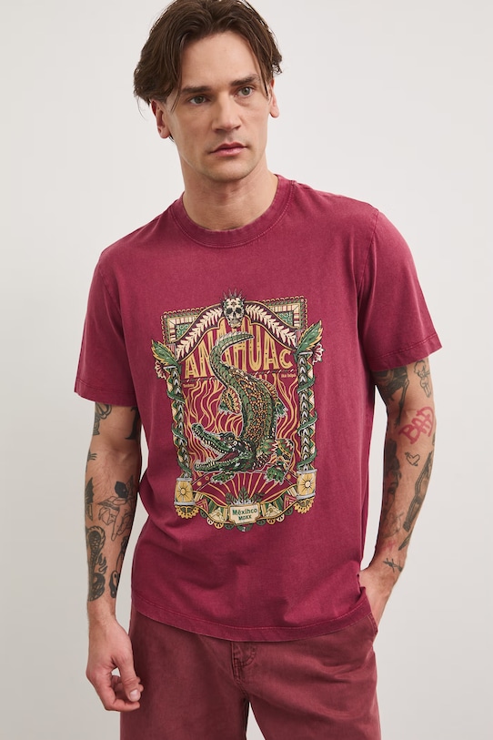 T-shirt męski bawełniany z nadrukiem RS26-TSM810 bordowy RS26