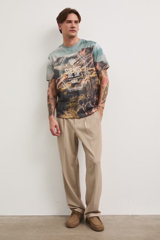 T-shirt męski bawełniany wzorzysty multicolor RS26-TSM811