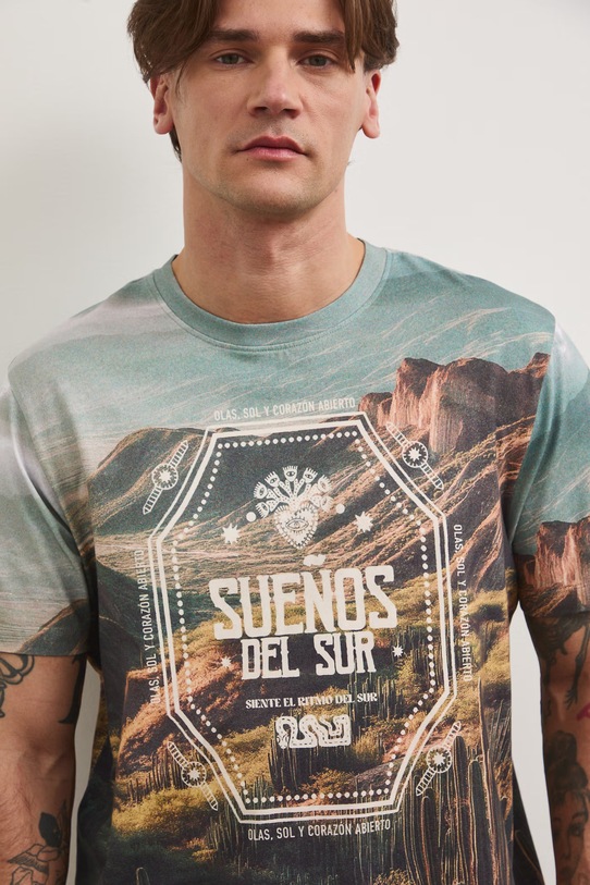 T-shirt męski bawełniany wzorzysty multicolor RS26-TSM811