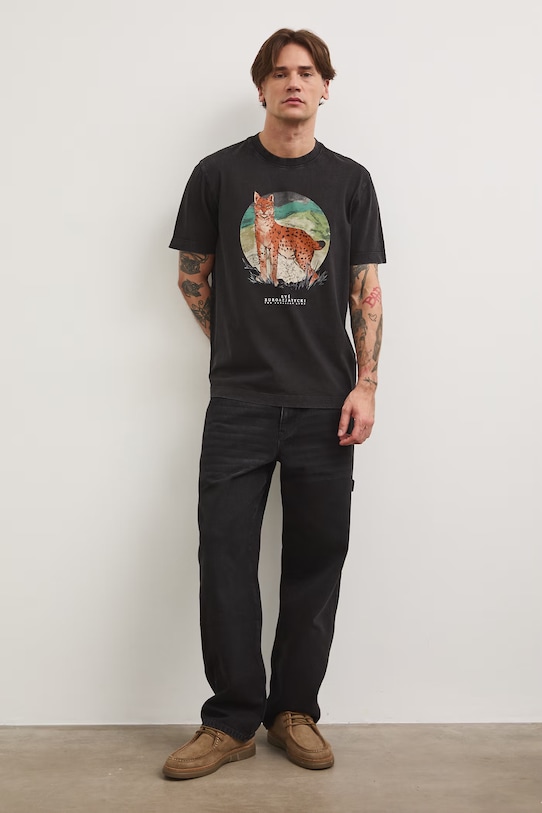 Odzież T-shirt męski bawełniany z kolekcji Bieszczadzki Park Narodowy x Medicine RS26-TSM850 czarny