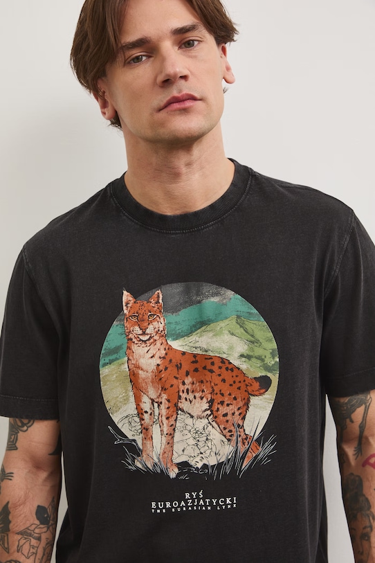 T-shirt męski bawełniany z kolekcji Bieszczadzki Park Narodowy x Medicine RS26-TSM850 czarny