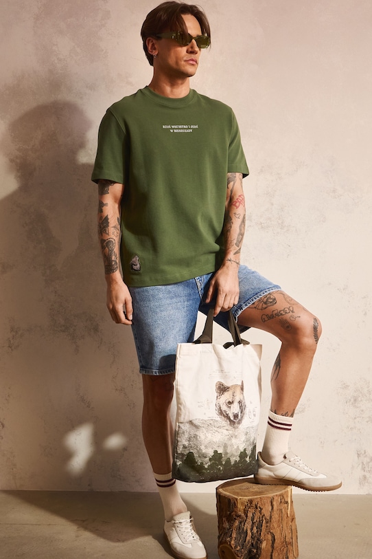 T-shirt męski bawełniany z elastanem z kolekcji Bieszczadzki Park Narodowy x Medicine zielony RS26-TSM860
