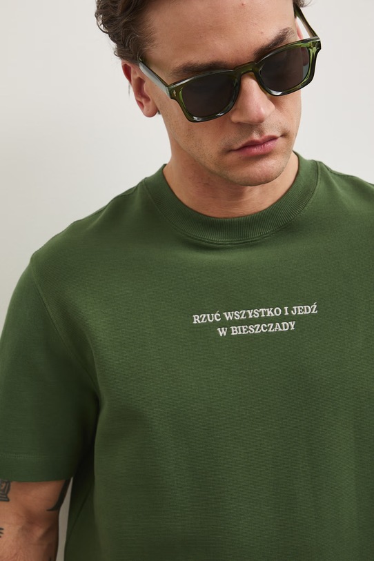 T-shirt męski bawełniany z elastanem z kolekcji Bieszczadzki Park Narodowy x Medicine RS26-TSM860 zielony