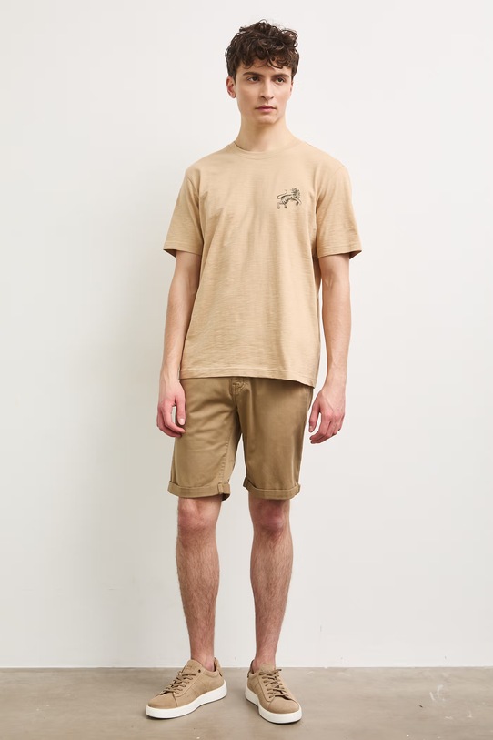 T-shirt męski bawełniany z nadrukiem RS26-TSM906 beżowy RS26