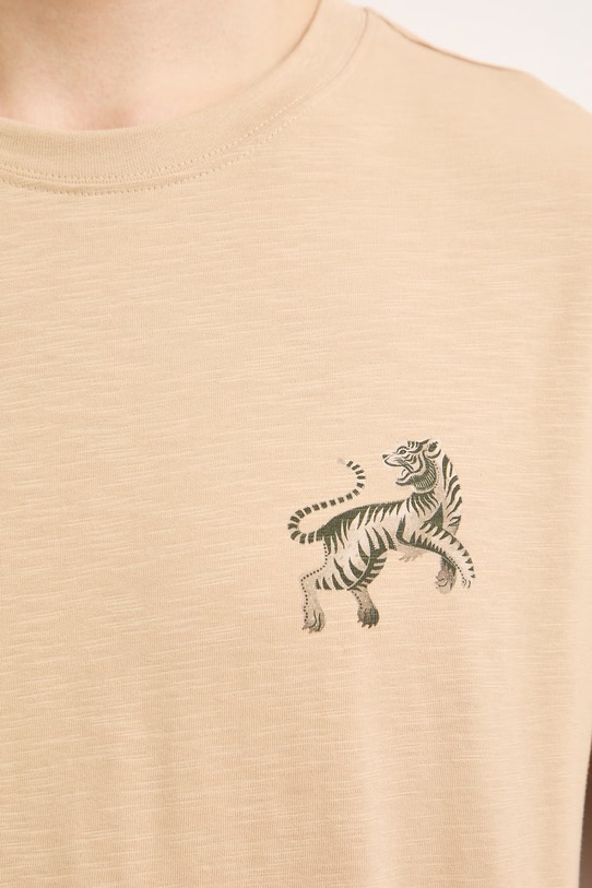 T-shirt męski bawełniany z nadrukiem RS26-TSM906 beżowy