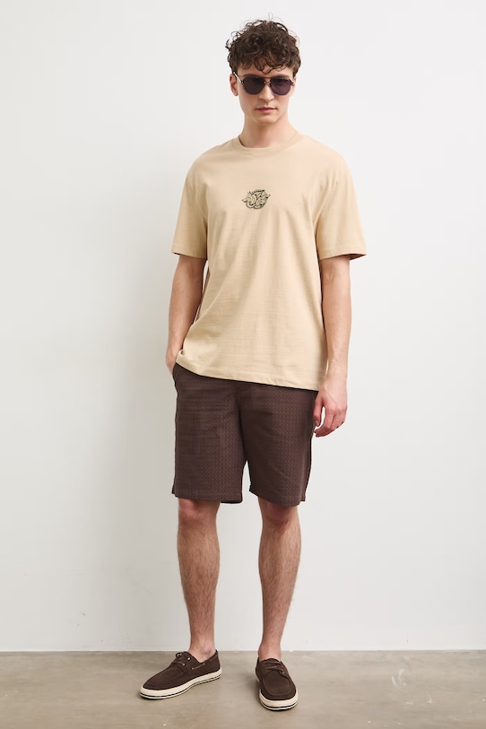 T-shirt męski bawełniany z nadrukiem RS26-TSM909 beżowy RS26