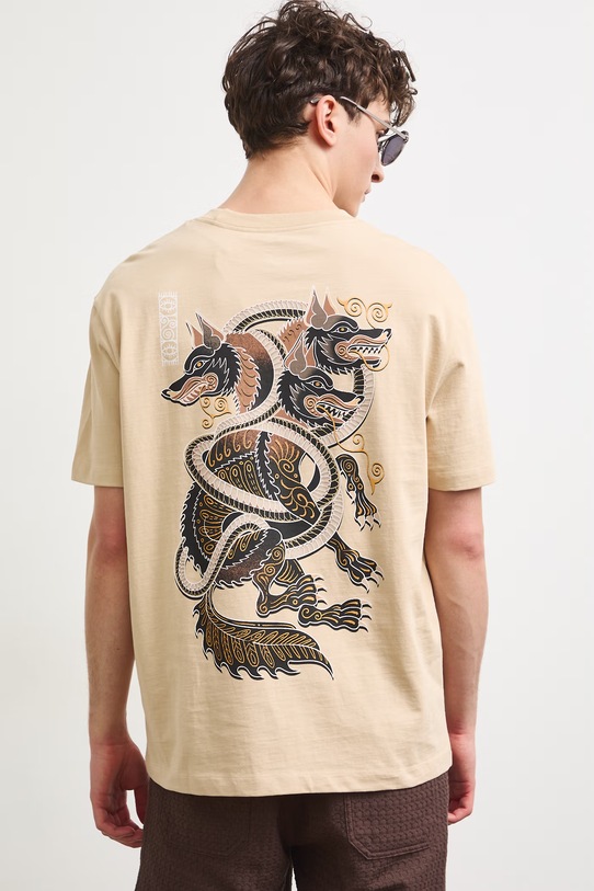 Odzież T-shirt męski bawełniany z nadrukiem RS26-TSM909 beżowy