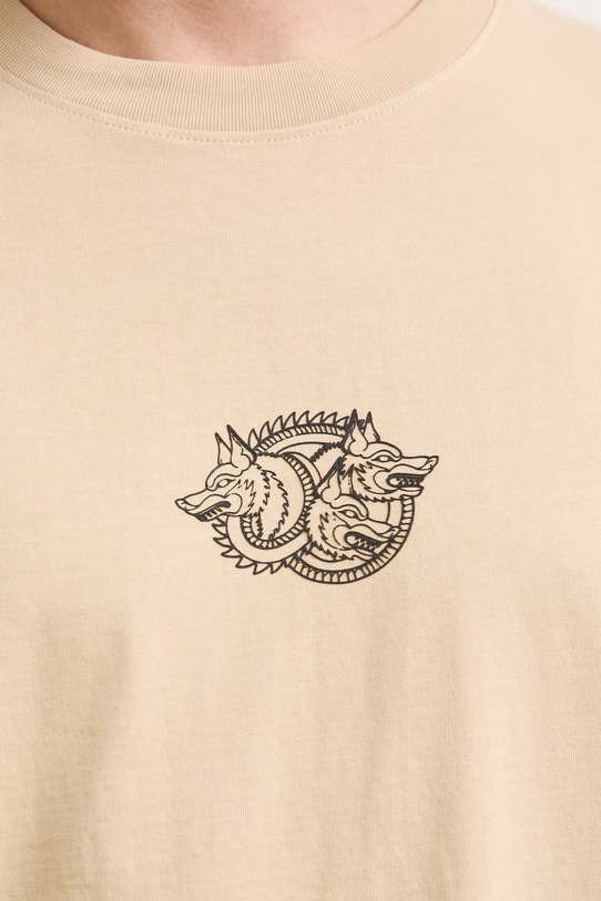 T-shirt męski bawełniany z nadrukiem RS26-TSM909 beżowy