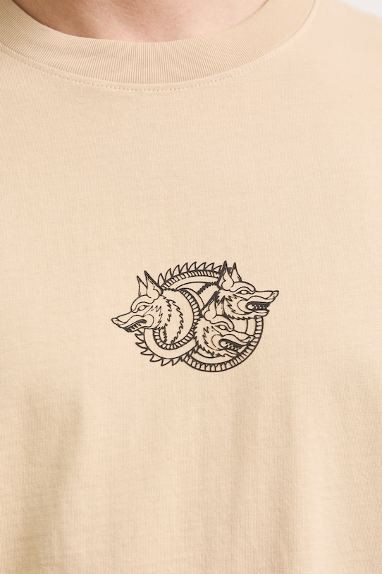 T-shirt męski bawełniany z nadrukiem RS26-TSM909 beżowy