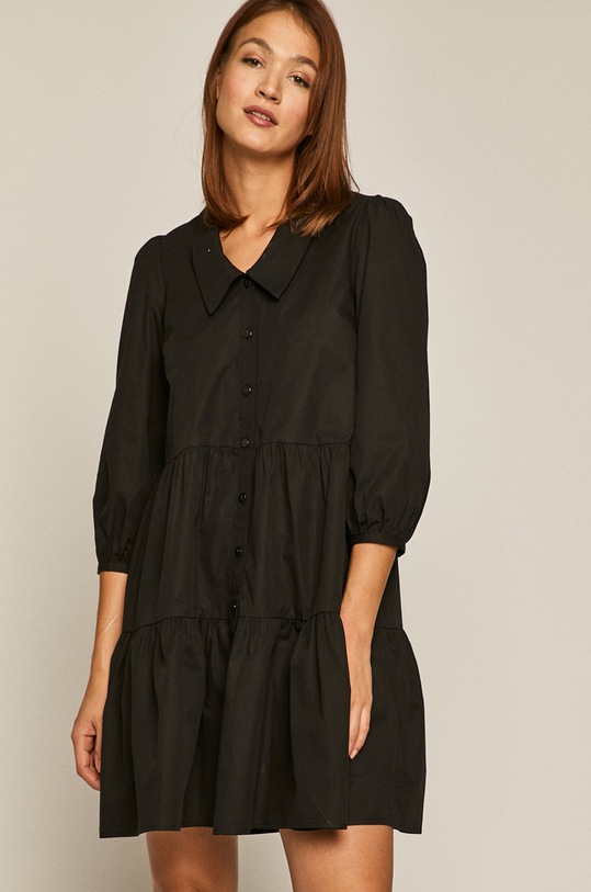 Bawełniana sukienka damska z falbaną czarna RW20.SUDA70 czarny RW20