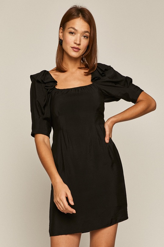 Sukienka damska z wiązaniem na plecach czarna rozkloszowany czarny RW20.SUDA71