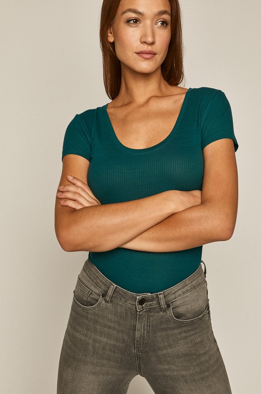 T-shirt damski w prążki turkusowy gładkie turkusowy RW20.TSD0B1