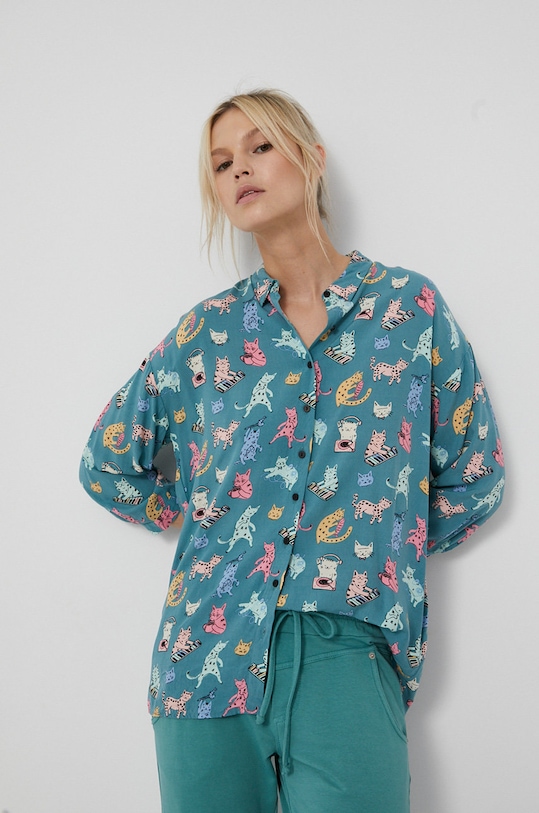 Koszula damska z wiskozy turkusowa casual turkusowy RW21.KDD030