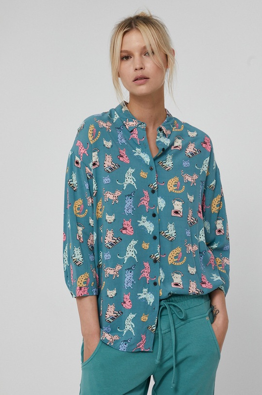 Koszula damska z wiskozy turkusowa turkusowy RW21.KDD030