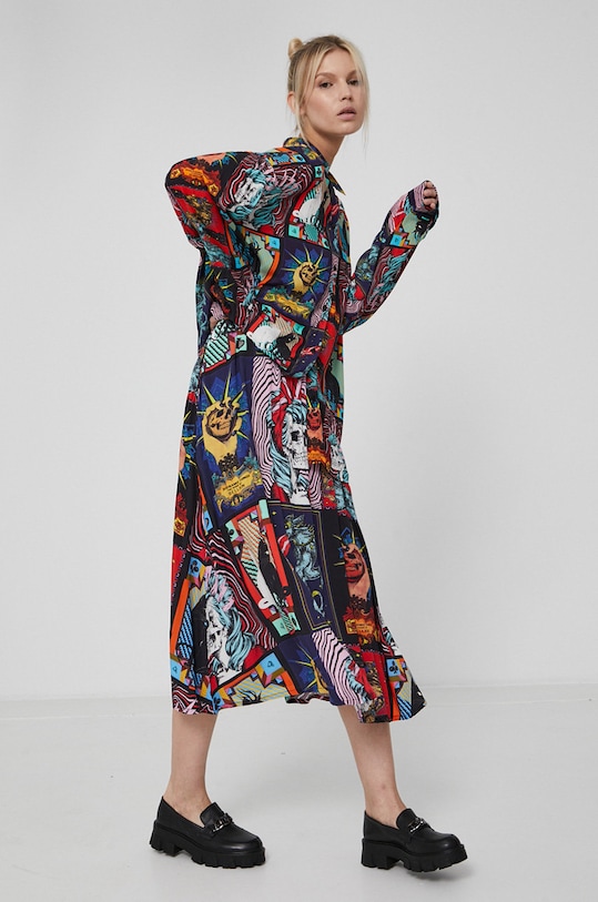 Odzież Koszula damska oversize z wzorzystej tkaniny RW21.KDD200 multicolor