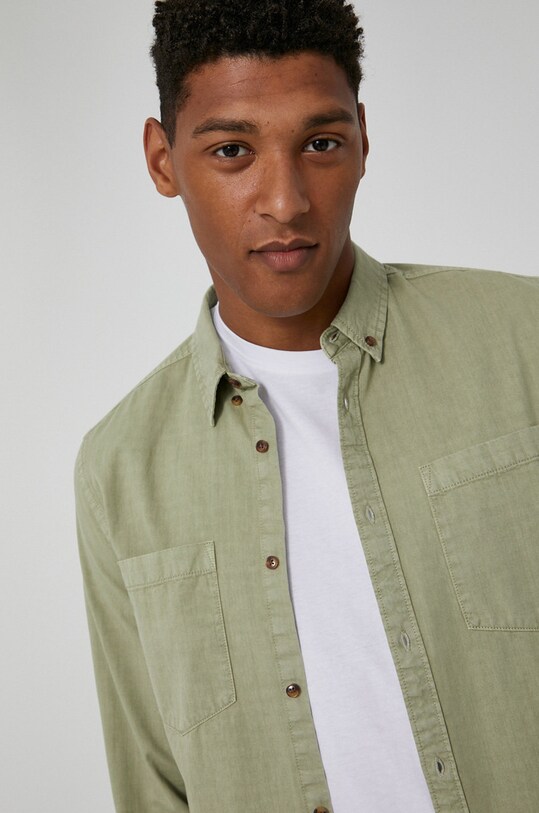 Koszula jeansowa męska zielona gładkie zielony RW21.KDM104
