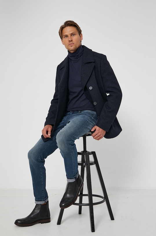 Medicine - Płaszcz wełniany Basic RW21.KPM701 granatowy RW21