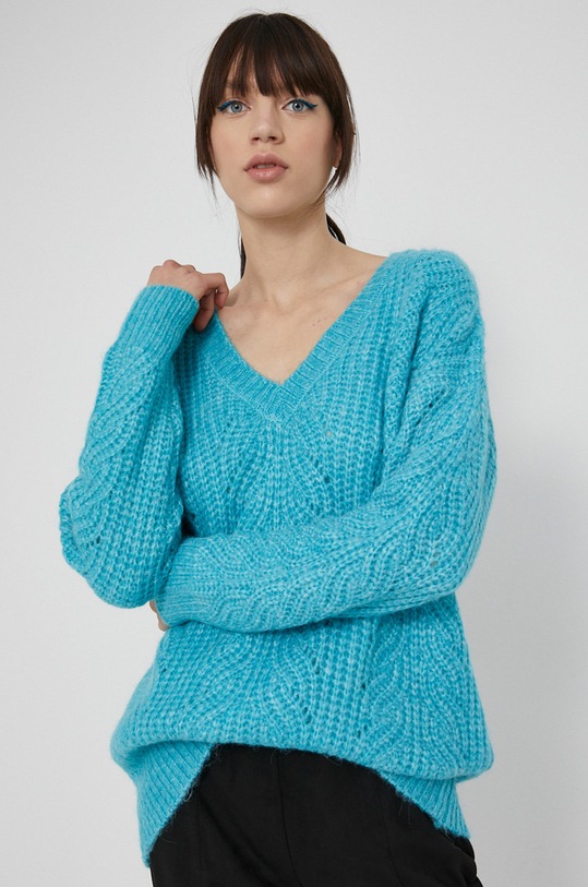Sweter z gładkiej dzianiny damski turkusowy turkusowy RW21.SWD610