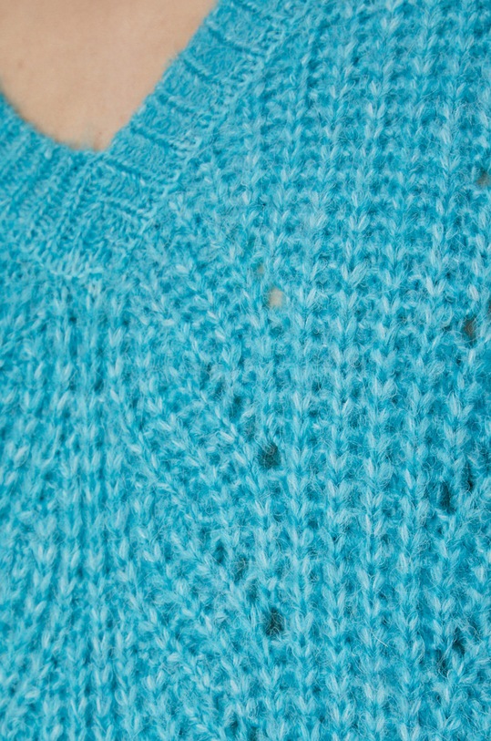Sweter z gładkiej dzianiny damski turkusowy RW21.SWD610 turkusowy