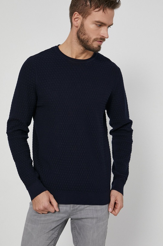 Sweter męski z gładkiej dzianiny granatowy gładkie granatowy RW21.SWM093