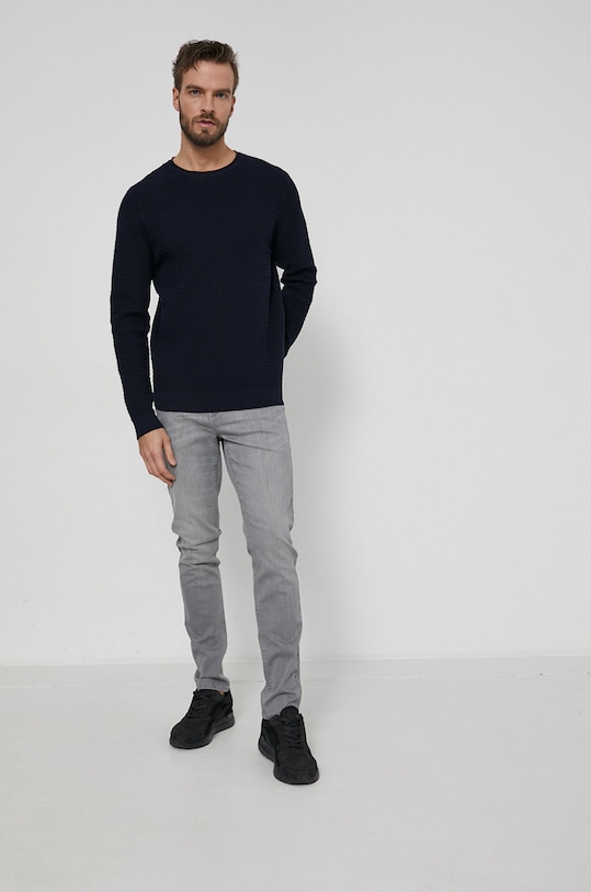 Sweter męski z gładkiej dzianiny granatowy RW21.SWM093 granatowy RW21